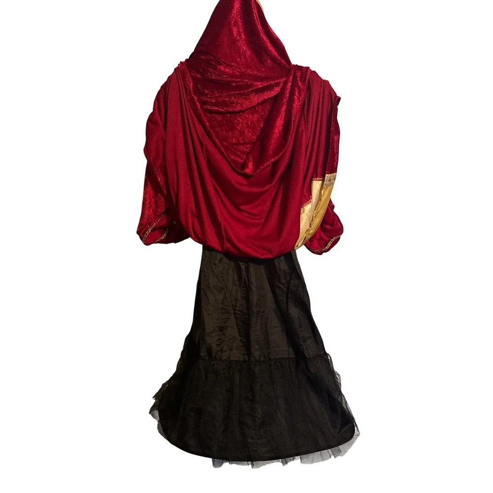 Renaissance Medieval Princess Costume Red Gold Hooded Velvet Hoop Dress Girls M
